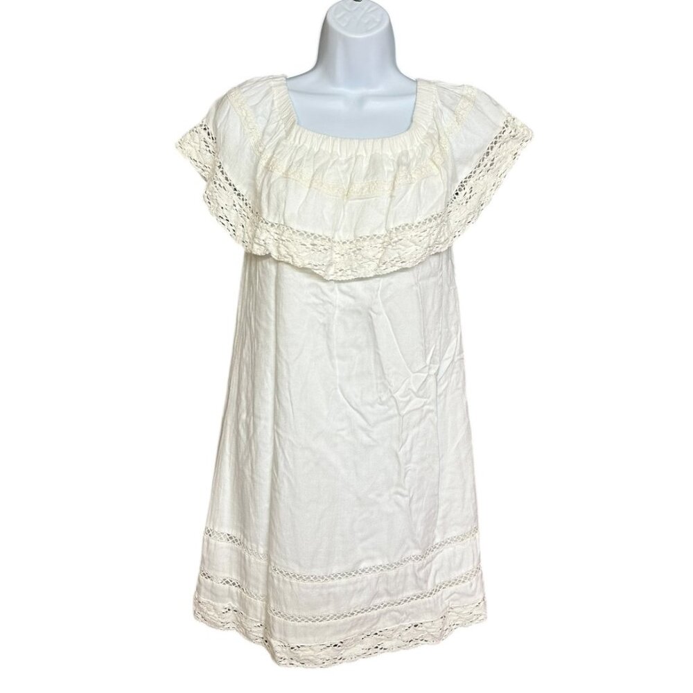 Dex White Crochet Lace Lined Off Shoulder Beachy Dress Size M